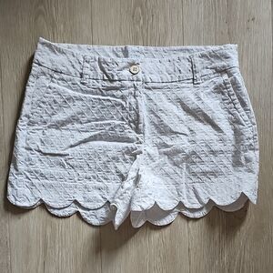 Crown & Ivy White Scalloped High Waist Shorts